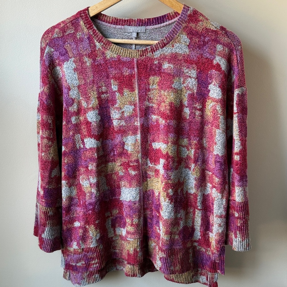 HABITAT Abstract Sweater Artsy Soft Comfy Drape Vibrant Casual Cozy Pink Boho XS
